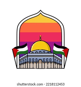 illustration vector of al-aqsa mosque with palestine flag,islamic bulding in jerusalem,free palestine,perfect for print,poster,etc.