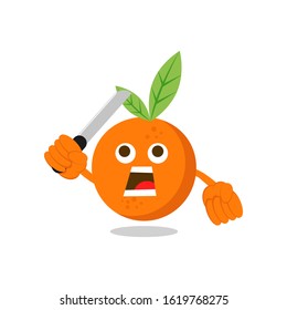 illustration vector of angry orange holding a knife
