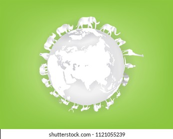 illustration vector of animal around the earth, graphic design concept of wild life on earth