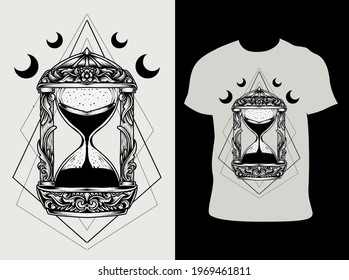 illustration vector antique hourglass ornament and t shirt design