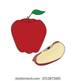 illustration vector of apple and slice, nature fruit