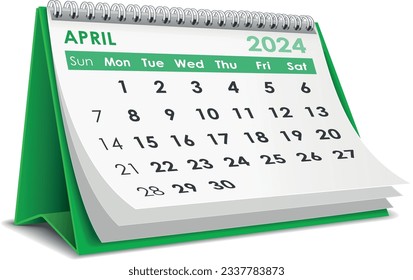 Illustration vector of  April 2024 Calendar isolated in white background, made in Adobe illustrator