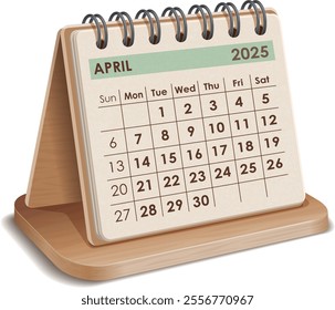 Illustration vector of April 2025 WOODEN and cardboard Calendar isolated in white background, made in Adobe illustrator