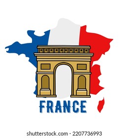 illustration vector of arc de triomphe and france flag perfect for print,etc