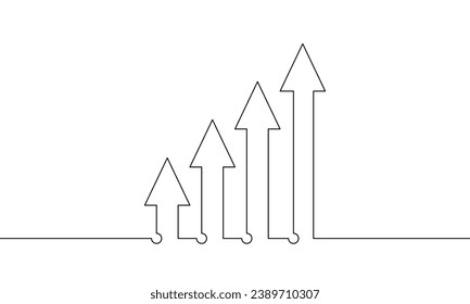 Illustration vector of arrow up. Continuous line drawing of graph. Hand drawn of bar chart. Business growth icon. Object one line. Single line art