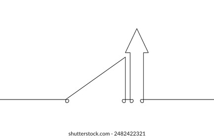 Abbildung Vektorgrafik des Pfeils nach oben. Eine durchgehende Linienzeichnung des Graphen. Pfeilsymbol wird erhöht. Balkendiagramm in einzeiliger Darstellung. Symbol für Unternehmenswachstum