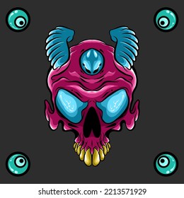 Illustration vector art. Design concept of Halloween day night horror. Exclusive graphic design death head skeleton skull. 