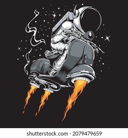 illustration vector of an astronaut riding a scooter on the space galaxy