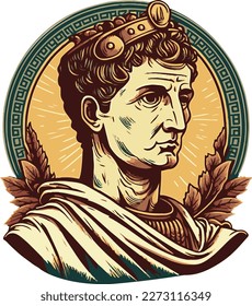 Illustration and vector of Augustus's caricature-style portrait. As the first Roman emperor Augustus ensured the long-term stability of Rome by restructuring the political, social and economic systems