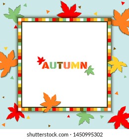 Illustration vector of Autumn season design with maple leaf and frame on blue background.