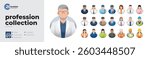 Illustration vector Avatars of Five Professions: Pilot, Postman, Scientist, Student, and Engineer, Featuring Diverse Designs and Editable Formats for Creative Projects or Professional Representation
