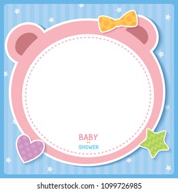 Illustration vector of baby shower frame background design with bear shape, star,heart and bow.