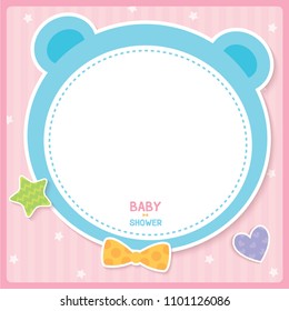 Illustration vector of baby shower frame background design with bear shape, star,heart and bow.