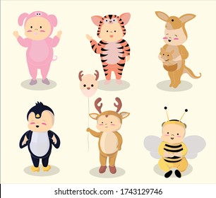 vector de ilustración de uso de bebés traje animal 2