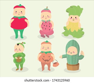 illustration vector of baby use fruit and plant costume