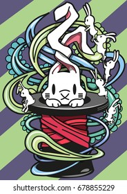 Illustration vector baby, young, rabbit from a magic hat.