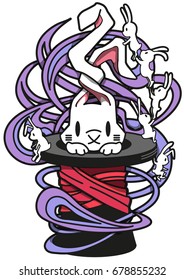 Illustration vector baby, young, rabbit from a magic hat.