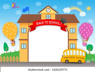 Illustration vector of Back to School background design with school bus and balloons.