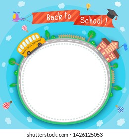Illustration vector of Back to School background design with school bus and circle frame.