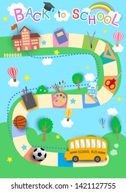 Illustration vector of Back to School design with school bus and stationery to game idea.