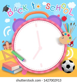 Illustration vector of Back to School design with alarm clock frame and stationery.