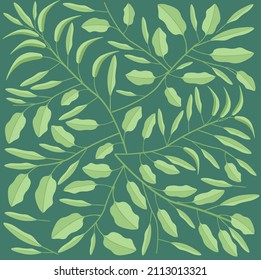 Illustration Vector Background of Beautiful Fresh Green Leaves on Tree Branches.

