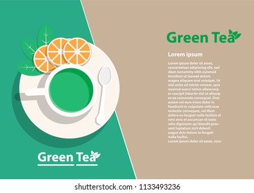 Illustration vector background, Cup of Green Tea top view. Empty space for text your