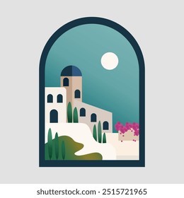 Illustration vector background Greek city view, simple style.