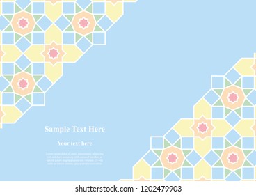 Illustration vector background pastel colored of islamic pattern can be used in cover design, birthday incitations, book design, poster, flyer, website backgrounds or advertising. With sample text .