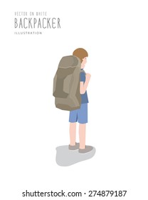 Illustration vector backpacker on white background flat style.