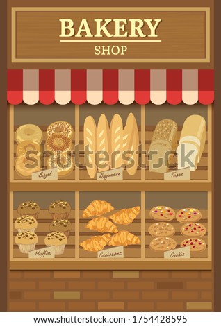 Illustration vector of Bakery cafe display on vintage design shop