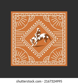 illustration vector of bandana design,cowboy riding horse,perfect for print,etc.