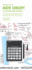 Illustration vector Banner Computational Mathematics With Calculators And Accessories for Mathematical formula background. Education and Math subject Concept.