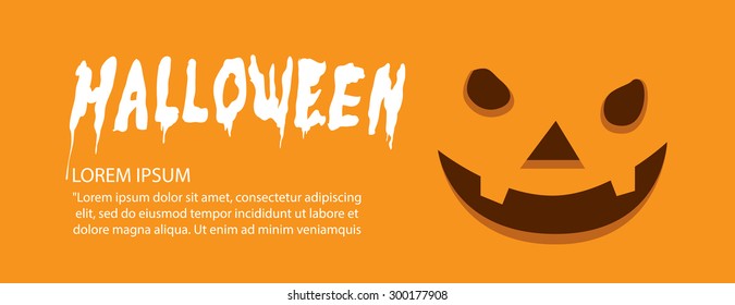 Illustration vector banner of orange face pumpkin on Halloween flat style.