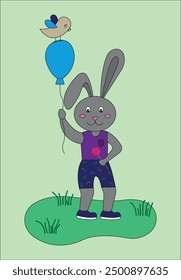 Illustration vector banner rabbit. For kindergarten. Children's drawing.