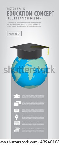 Illustration vector Banner World with a Graduation hat on top. Means education is recognized by people all over the world Concept.