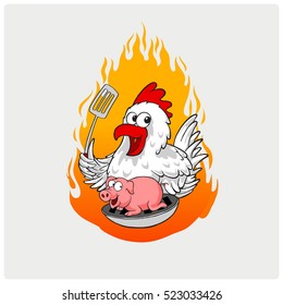 illustration vector of barbecue with chicken and pork
