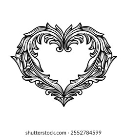 Illustration Vector of Baroque engraved decorative ornament, Nubes ornate, Flourish scroll swirl heart for tattoo, wedding and engagement invitation card