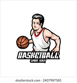 Illustration Vector Basket Ball Mascot Cartoon Logo Style.