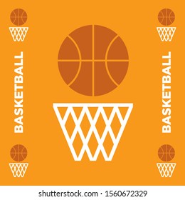 An illustration of a vector basketball and net