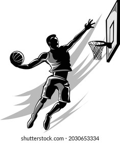 Ilustración y vector del jugador de baloncesto en acción de estiramiento y pose.