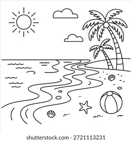 Illustration vector of a beach coloring page