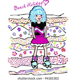 illustration vector beach girl