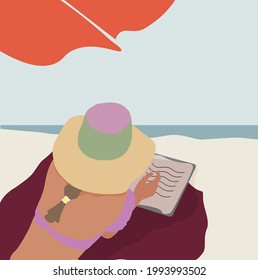 illustration vector beach girl summer