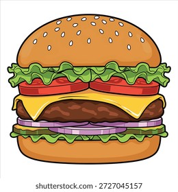 Vector de ilustración de un hermoso diseño de hamburguesa con fondo blanco
