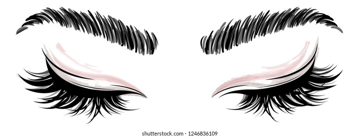 illustration vector of beautiful eye makeup and brow on white background