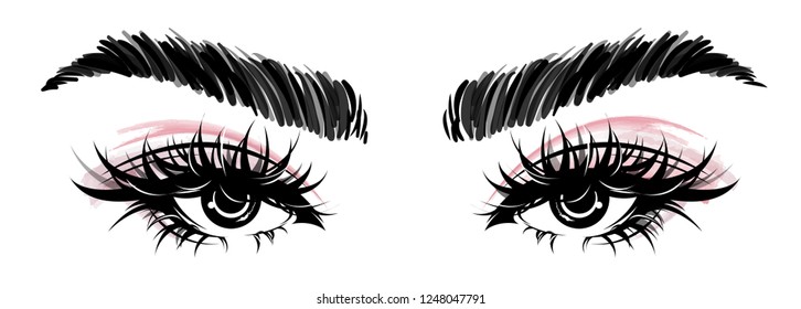 illustration vector of beautiful eye makeup and brow on white background