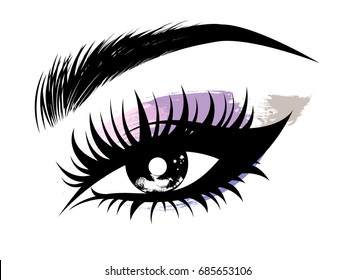 illustration vector of beautiful eye makeup and brow on white background