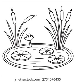 Illustration vector of a beautiful pond coloring page