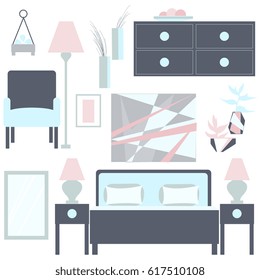 Bedroom– Illustration. Vector Bedroom interior.